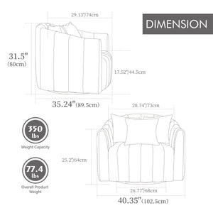 English Elm 40.35"W Velvet Channel Tufted Swivel Accent Barrel Chair With 3 Pillows - Cozy Living Room Essential W3118S00006