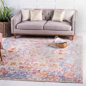 Unique Loom Austin Fortissimo Machine Made Border Rug Beige, Blue/Burgundy/Cream/Gray/Peach/Yellow 8' 0" x 8' 0"