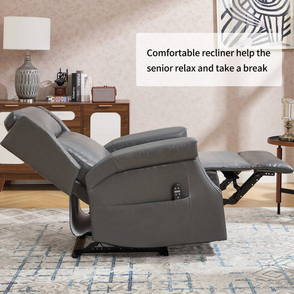 English Elm Emon's Overstuffed Chenille Power Lift Recliner with Massage Heat and Charging Ports Grey W1803S00088