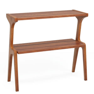 English Elm Contemporary Two-tier Solid Wood End Table Cherry Finish Slim Profile Living Room T3971P448023