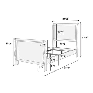 English Elm Modern Twin Sleigh Bed White Arched Headboard French Inspired Rubberwood Frame B011S01139