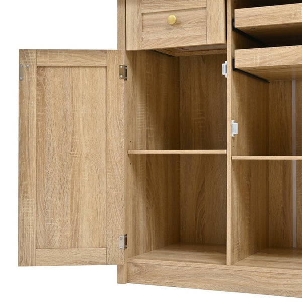 English Elm Topmax Farmhouse Buffet Hutch with Wine Rack Shaker Glass Pantry Cabinet N717P327043N