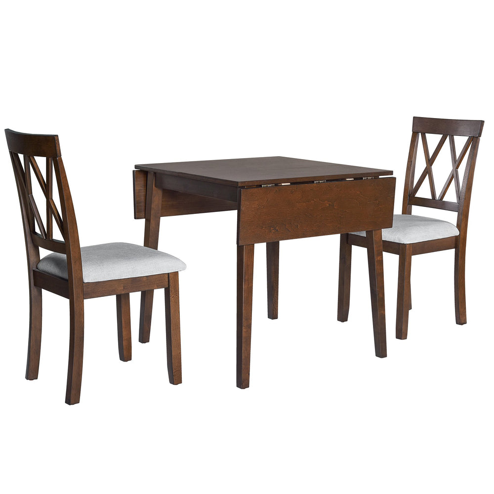 English Elm Foldable Extendable Dining Table Set with Drop Leaves and 4 Upholstered Chairs for Small Spaces Brown N752S010617D