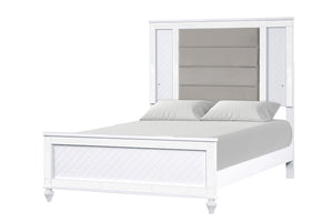 English Elm Livorno Silver Champagne Queen Bed with Velvet Upholstered Headboard, LED Lighting & Mirror Trim B078S00610