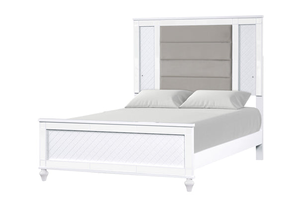 English Elm Livorno Silver Champagne Queen Bed with Velvet Upholstered Headboard, LED Lighting & Mirror Trim B078S00610