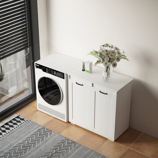 English Elm Laundry Cabinet Double Hampers with 2 Removable Liner Bags, Divided Sorting, Melamine Finish Storage W331P206345