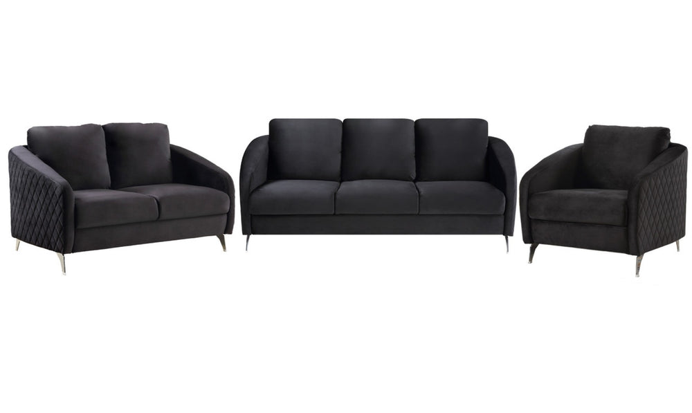English Elm Livia Gray Velvet Diamond Tufted Sofa Set with Chrome Legs for Glam Living Rooms B2749S00169