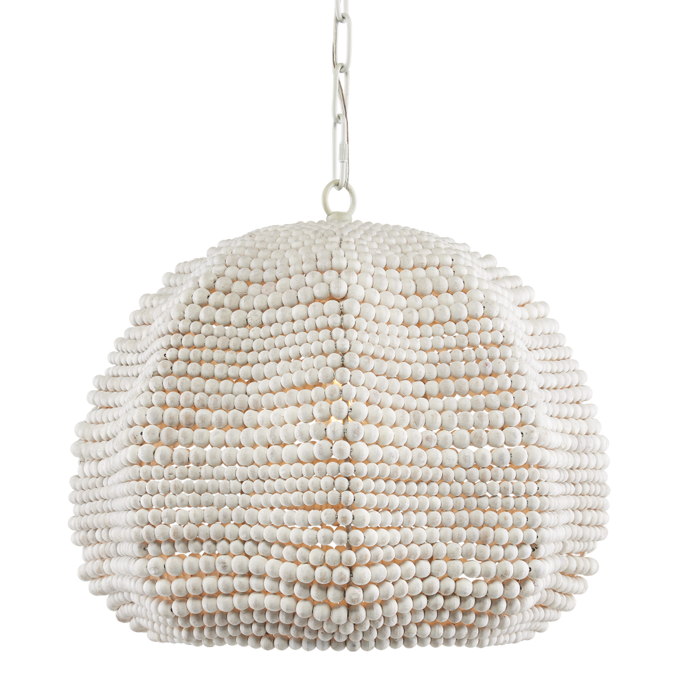 Octavia White Pendant Light - Elegant Bohemian Ceiling Fixture with Wood Beads for Coastal Spaces