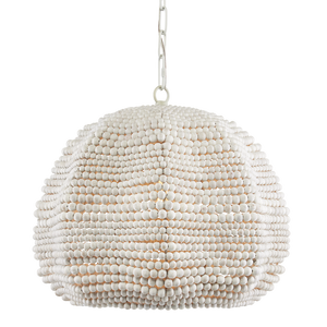 Octavia White Pendant Light - Elegant Bohemian Ceiling Fixture with Wood Beads for Coastal Spaces