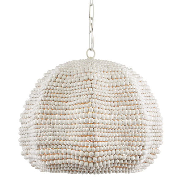 Octavia White Pendant Light - Elegant Bohemian Ceiling Fixture with Wood Beads for Coastal Spaces