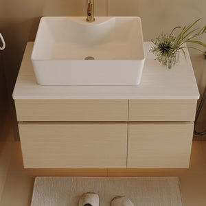 English Elm 31.5 Modern Floating Bathroom Vanity with Vessel Sink, Walnut Finish, Drawer Storage & Bracket Included White,Wood W3136S00019
