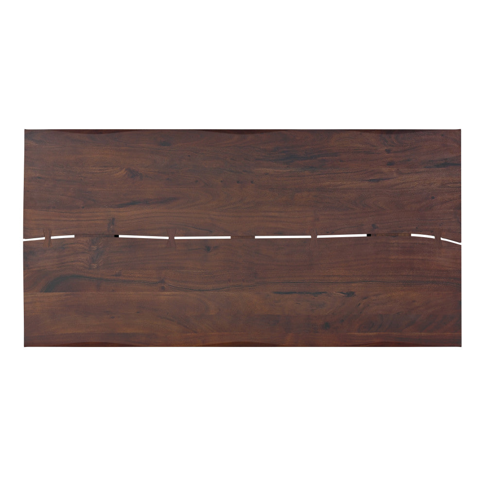 English Elm Fieldcrest Solid Acacia Dining Table with Live Edge Top and Black U-Shaped Iron Legs, 72" Walnut B136P203504