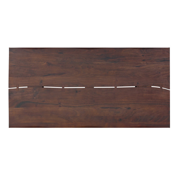 English Elm Fieldcrest Solid Acacia Dining Table with Live Edge Top and Black U-Shaped Iron Legs, 72" Walnut B136P203504