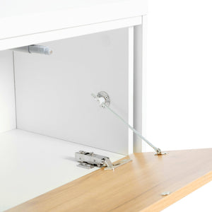 English Elm ON-TREND Extendable TV Stand 74.8"-126" with 3-Tier Shelves, Sliding Tabletop & Cabinets for Organized Living Room White WF531669AAK