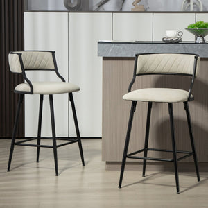 English Elm SET 26'' Counter Height Bar Stools with Breathable PU, High-Density Foam, Black Powder-Coated Base, Footrest Beige W2215P196279