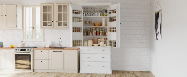 English Elm Topmax Tall Farmhouse Pantry Cabinet with Drawers Adjustable Shelves White Kitchen Storage N717S000047K