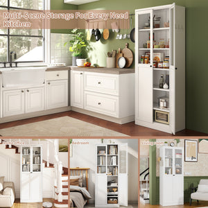English Elm 72" Metal Pantry Cabinet Tall White - 5 Adjustable Shelves, Heavy-Duty Steel, Tool-Free Assembly, Silent Doors T2398P350192