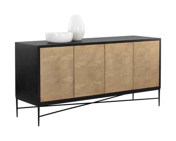 Sunpan Algarve Sideboard - Mid-Century Modern Design with Solid Mango Wood and Unique Artisan Craftsmanship Black / Champagne Gold