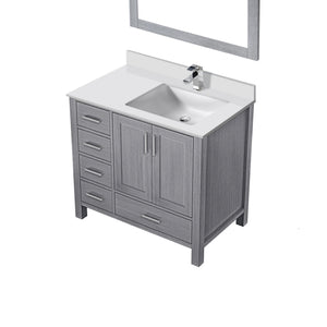 English Elm Distressed Grey Bath Vanity Set With Cultured Marble Top, Chrome Faucet, And 34" Mirror Ensemble B2731S01333