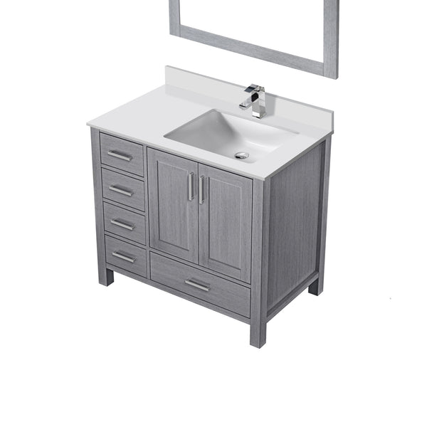 English Elm Distressed Grey Bath Vanity Set With Cultured Marble Top, Chrome Faucet, And 34" Mirror Ensemble B2731S01333