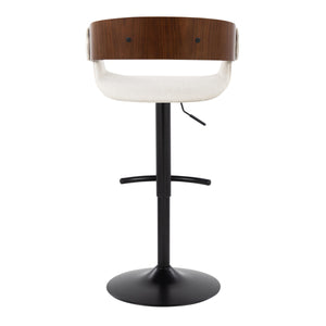 English Elm Elisa Mid-Century Adjustable Barstool Set Of 2 With Swivel, Cream Fabric & Walnut Wood Accents B202S00824