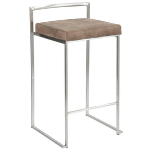 English Elm Fuji Contemporary Stackable Counter Stool Duo - Stainless Frame, Brown Cowboy Fabric Cushion, 36" B202P221926