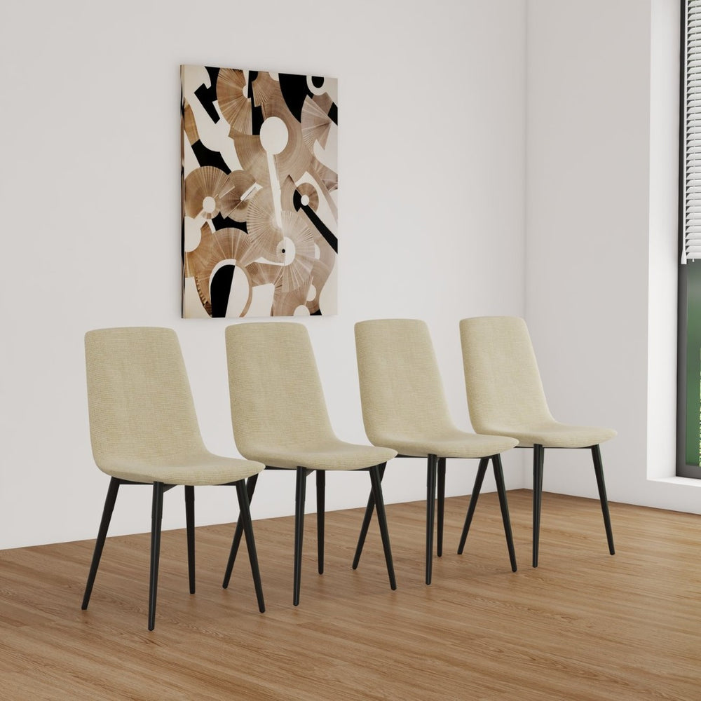 English Elm Dining Chair Set of 4 High Back Linen Upholstered Seats with Matte Black Metal Legs Beige W3732P369034