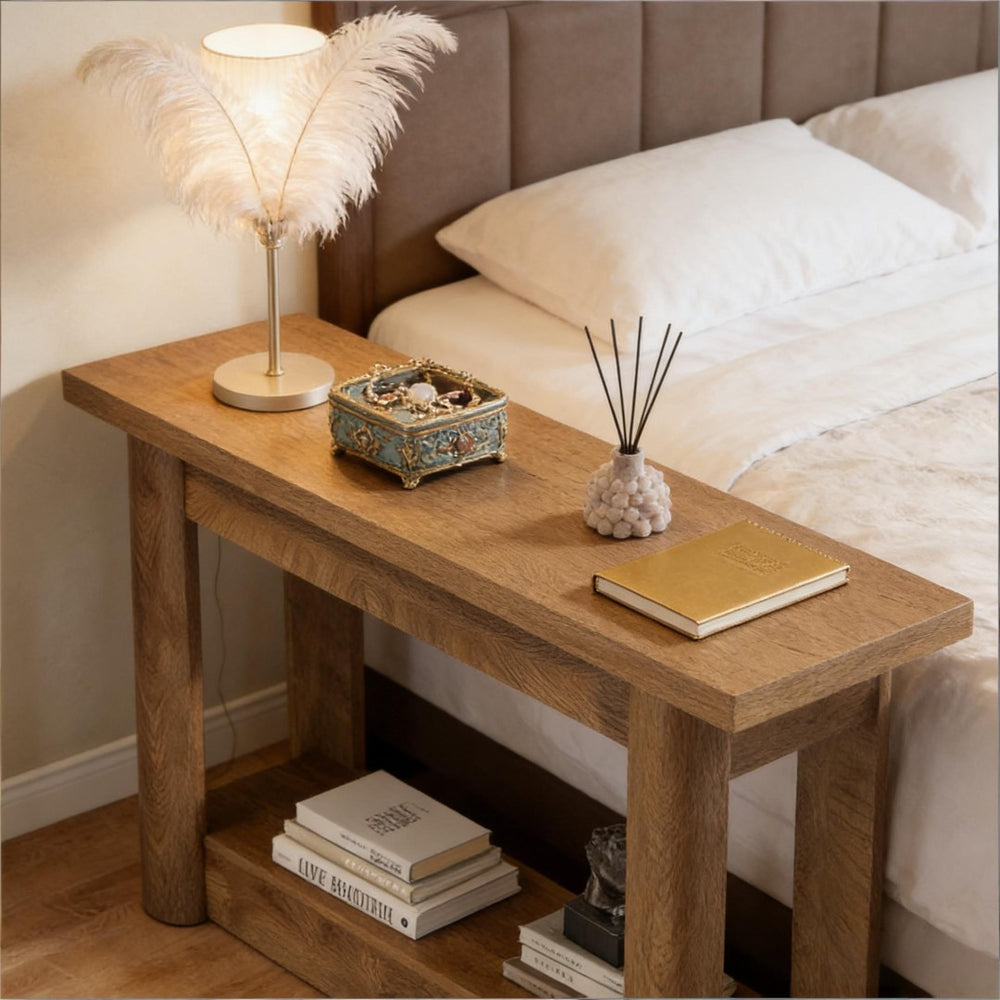 English Elm Practical Geometric Console Table with Matte Black Wood Grain Finish for Entryway or Sofa T3971P453068