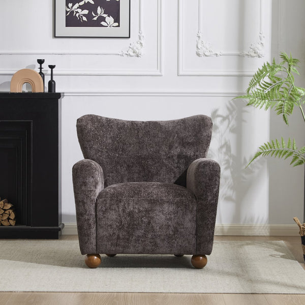 English Elm Christopher Knight Home® - Cozy Wingback Armchair with Plush Bouclé Upholstery, Solid Wood Legs, Timeless Elegant Comfort Dark Brown,Teak 32 L x 29.5 W x 26.75 H N776P293322D