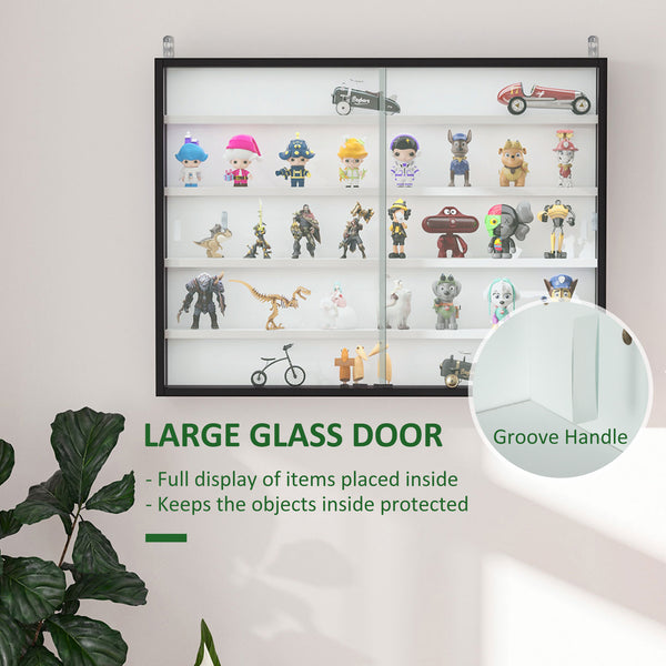 English Elm HOMCOM 5-Tier Glass Display Cabinet Wall-Mounted with 2 Doors, Adjustable Shelves for Collectibles W2225P229766