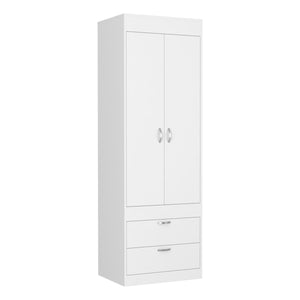 English Elm Armoire with 70" Height for Bedroom Storage, Double Door Cabinet with Hanging Rod and Two Spacious Drawers White 74 L x 23 W x 4 H B097133139
