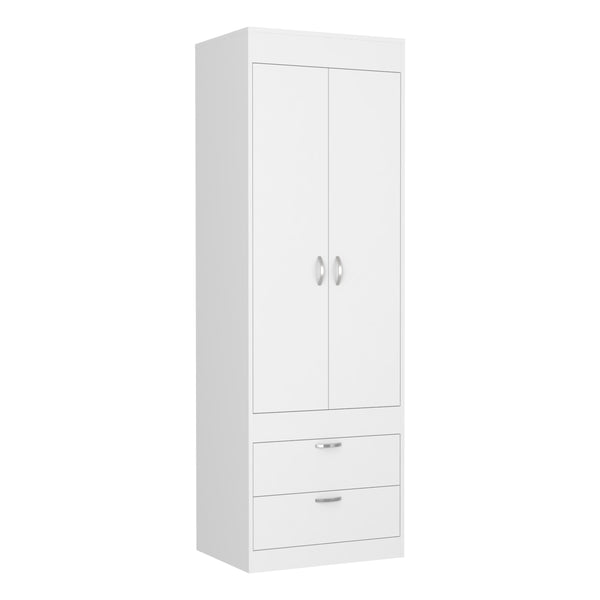English Elm Armoire with 70" Height for Bedroom Storage, Double Door Cabinet with Hanging Rod and Two Spacious Drawers White 74 L x 23 W x 4 H B097133139
