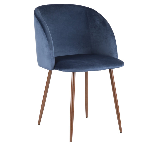 English Elm Fran Velvet Dining Chair in Walnut Frame by LumiSource — Modern Padded Bucket Seat with Tapered Legs (Set) Blue B202P223857