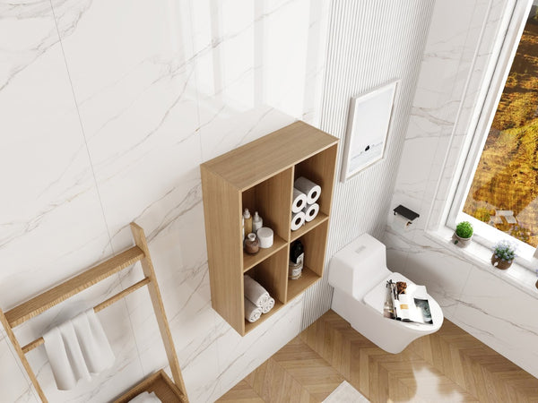 English Elm 24 Inch Wall Mounted Oak Shelving Unit Two Open Compartments for Bathroom or Study W1972P457946