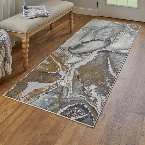 Feizy Rugs Clio Abstract Watercolor Area Rug - Luxurious Machine-made Design With High-low Pile Texture Gray,Brown Polypropylene Clo39k5ftanmlti1g