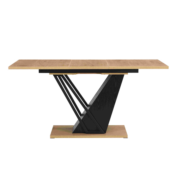 English Elm 61.81 Extendable Dining Table with Geometric Metal Base, E2 MDF Durable Top, Sleek Modern Design Black+Natural W2317P251956