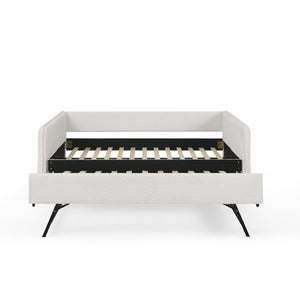 English Elm Daybed With Trundle – Elegant Tufted Full Size Sofa Bed In Beige Boucle, Perfect For Guests & Relaxing W1413S00093