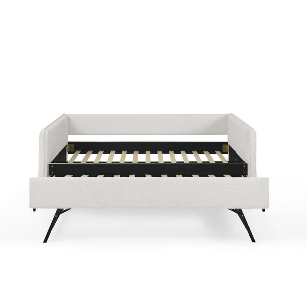 English Elm Daybed With Trundle – Elegant Tufted Full Size Sofa Bed In Beige Boucle, Perfect For Guests & Relaxing W1413S00093