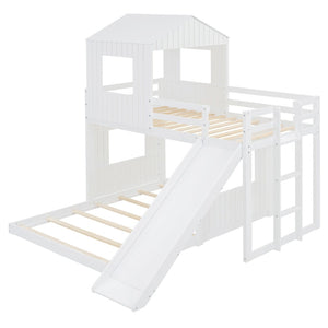 English Elm Wooden Twin Over Full Bunk Bed Farmhouse Playhouse Slide Pinewood Kids Loft White LT000328AAK