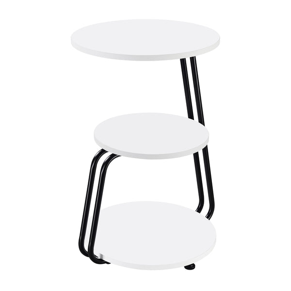 English Elm Dixon 3-Tier Round Accent Side Table in White with Slim Black Legs — Compact, Layered Storage for Small Spaces B062P378399
