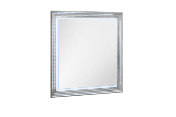 English Elm MOON White Marble Mirror with LED — Modern High-Gloss Solid Wood Frame, Sleek Built-In Lighting, Durable Design B201P216079