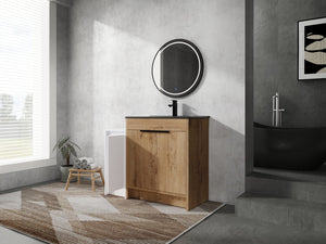 English Elm 42 Inch Freestanding Bathroom Vanity With Black Ceramic Sink, Soft-Close Doors, And Storage Solutions W999S00310