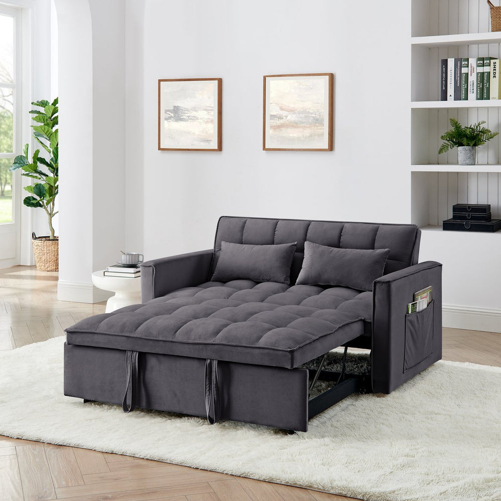 English Elm 54.33 Versatile foldable velvet sofa bed with tufted back, adjustable 3-position recline and durable wood frame Antique Gray W2353P252432