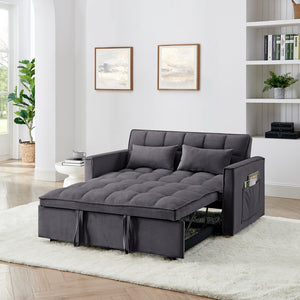 English Elm 54.33 Versatile foldable velvet sofa bed with tufted back, adjustable 3-position recline and durable wood frame Antique Gray W2353P252432