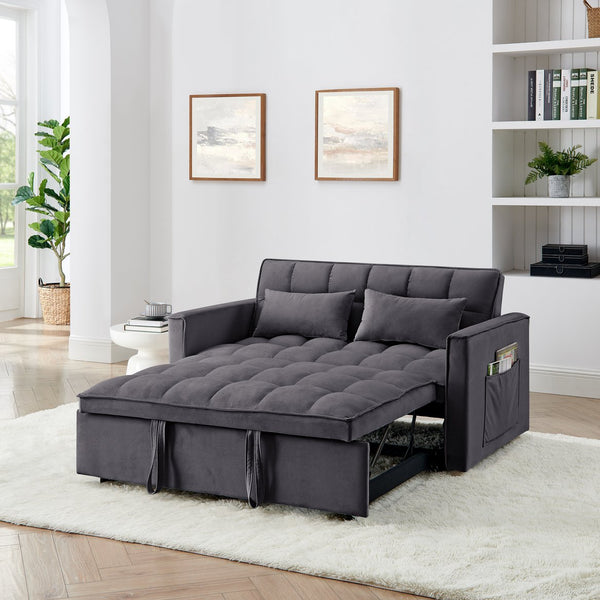 English Elm 54.33 Versatile foldable velvet sofa bed with tufted back, adjustable 3-position recline and durable wood frame Antique Gray W2353P252432