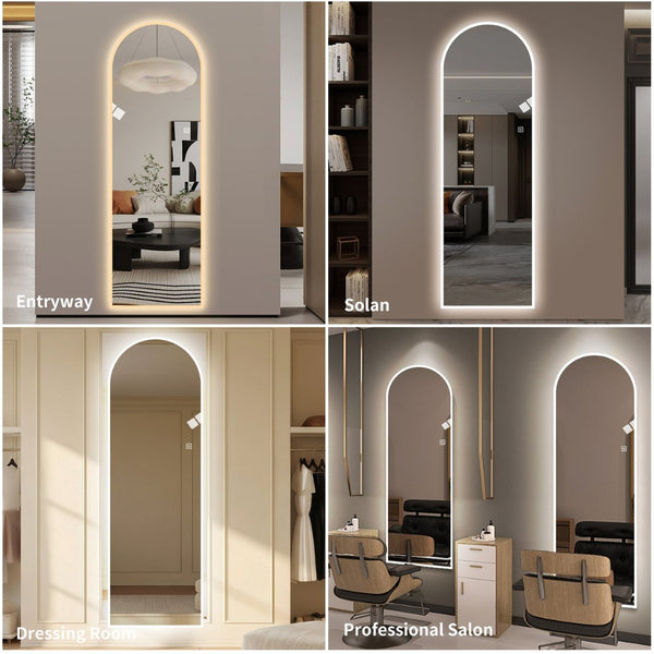 English Elm 65" Arch Full Length Wall Mirror with Dimmable Led Lighting for Bedroom or Entryway W2709P435570