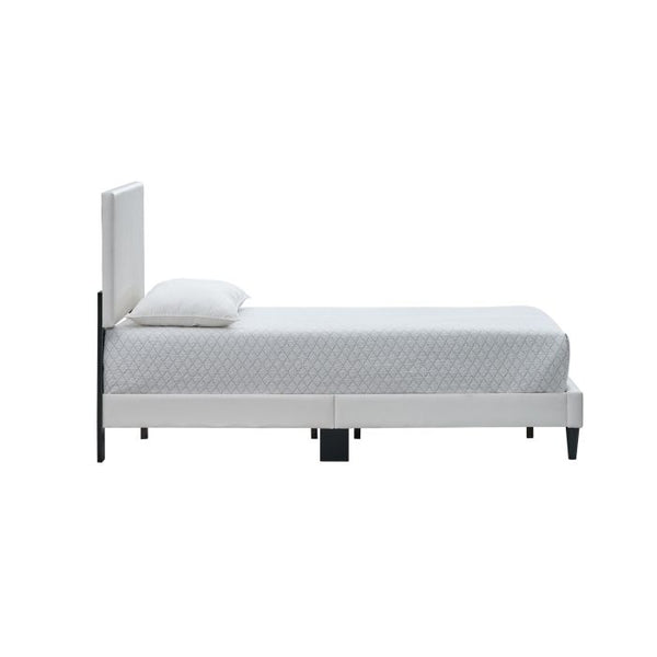 English Elm Baron Full Bed Frame with Faux Leather Upholstery, Slat Support, Adjustable Headboard Height, Fits 7–13" White 26.37 L x 45.47 W x 7.48 H B078P380181