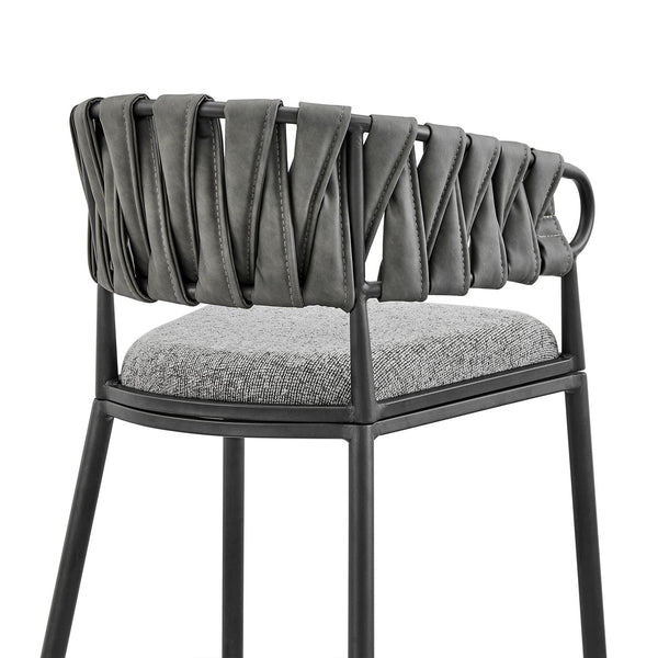 English Elm Zaren 30" Bar Stool — Black Metal Frame, Gray Faux Leather & Fabric Seat, Durable 4-Leg Support B2736P268560