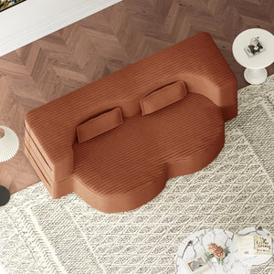 English Elm Modern Full Size Folding Sofa Bed Plush Corduroy Convertible Sleeper with 2 Pillows Foam-Filled 15" Mattress Orange W1885P369589