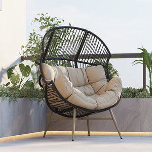 English Elm Christopher Knight Home® - Cori Black Faux Wicker Egg Chair with Khaki Cushion — Weather-Resistant, Handwoven Comfort Retreat N775P225486B